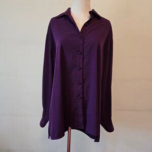TIlley Silk - Deep Purple Button Up Collared Blouse in a Soft Microfibre